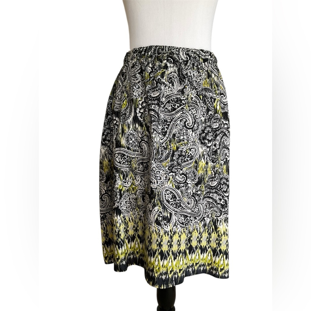 New Christopher & Banks Paisley Print Skirt Black White Chartreuse New With Tags - Picture 3 of 10